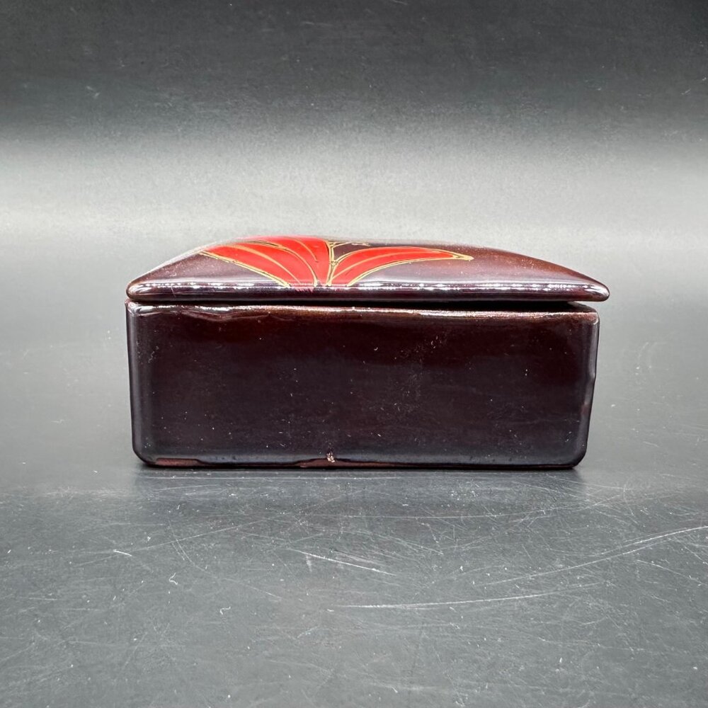 Vintage Trinket Box Floral Red Gold Brown Flowers Vanity Jewelry Holder Japan - Picture 3 of 10
